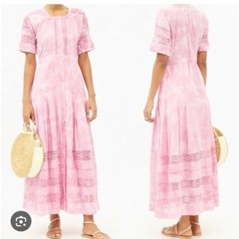 LoveShackFancy Edie Midi Dress Island Pink Hand Dye‎ Lace 100% Cotton Size S NEW